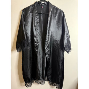 Women's Avidlove Black Satin Lace Trim Robe M